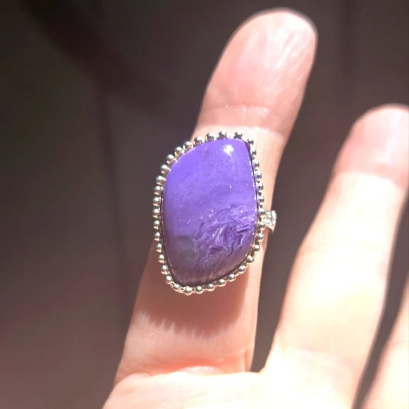 Charoite 14k & topaz GORGEOUS sterling ring sz7.5 - Picture 1 of 10